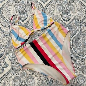 Forever 21 Striped Multicolor Bikini Set Size L